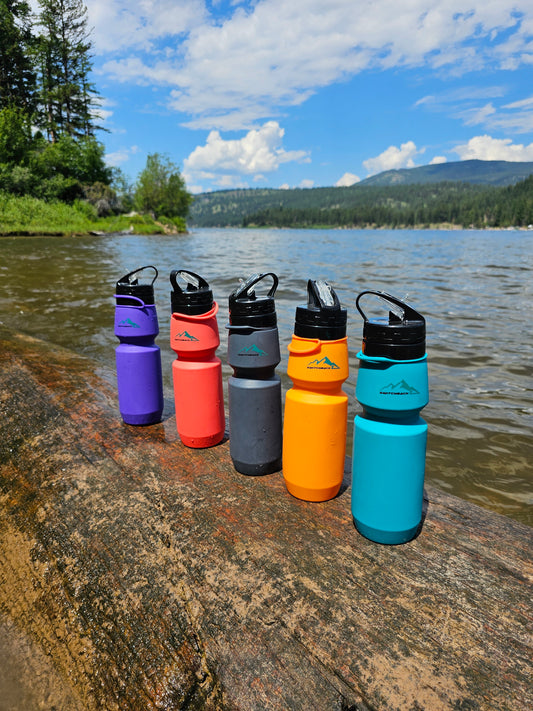 Collapsible Water Bottles In Teal, Black, Purple, Peach, Orange